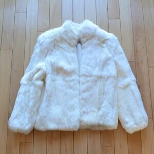 Vintage BB Dakota Rabbit Fur Bomber Jacket Size M White Cream